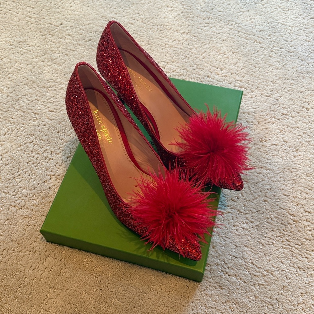 Kate Spade Marabou Heel in Engine Red Glitter
